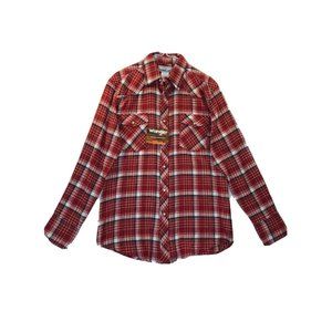 Wrangler Wrancher Pearl Snap Flannel Western Cowboy Shirt Medium NWT Lightweight